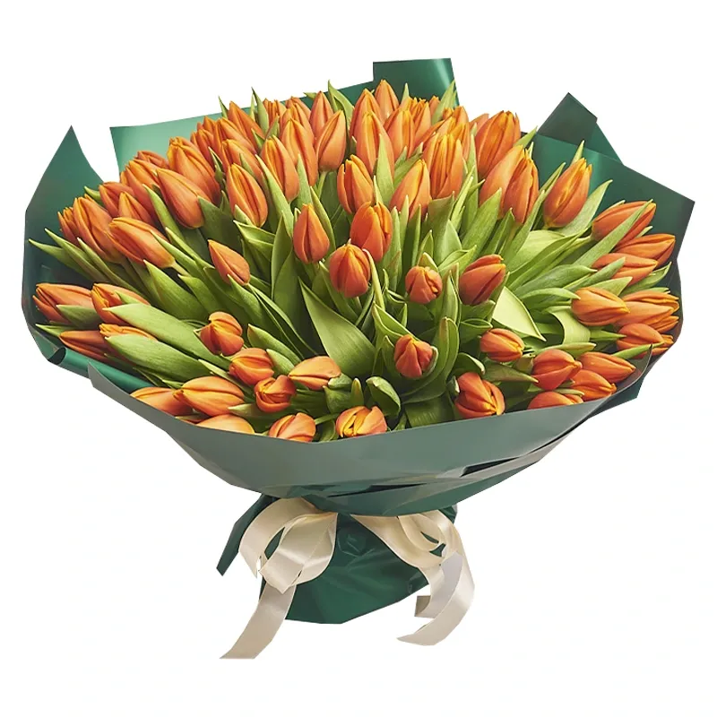 Букет из 101 тюльпана оранжевого цвета